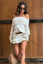 Lazy Style Off-The-Shoulder Loose Knit Sweater