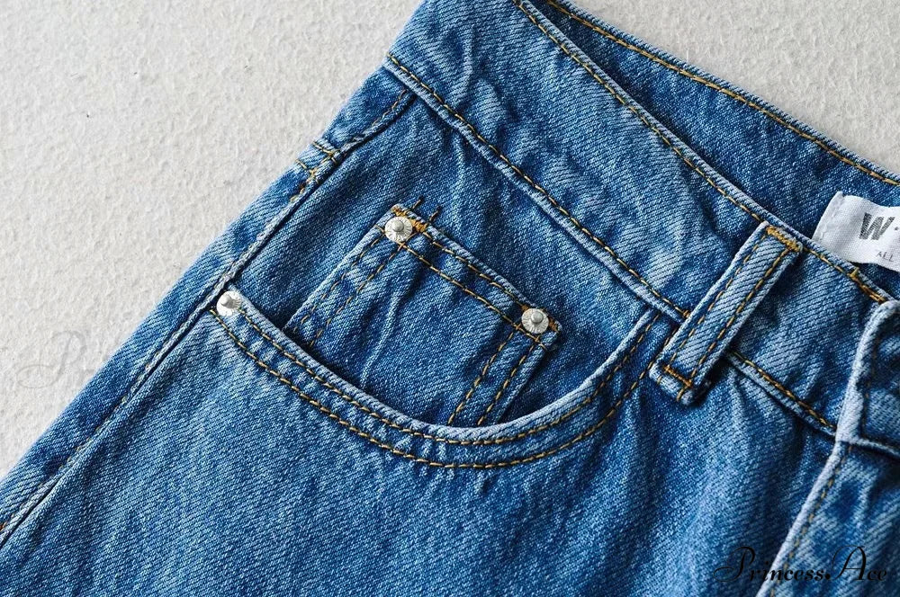 Leg Straight Denim Casual - Baggy Jeans High Waist Fit