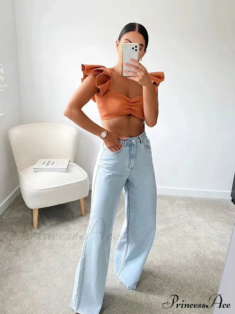 Leg Straight Denim Casual - Baggy Jeans High Waist Fit