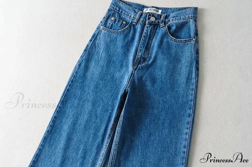 Leg Straight Denim Casual - Baggy Jeans High Waist Fit