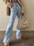 Leg Straight Denim Casual - Baggy Jeans High Waist Fit
