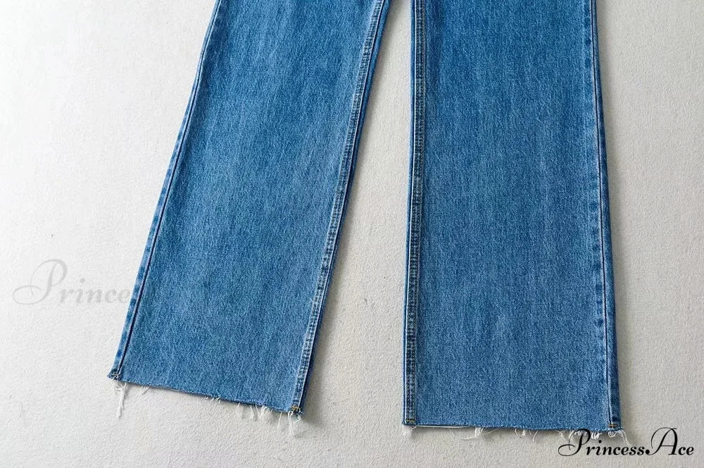 Leg Straight Denim Casual - Baggy Jeans High Waist Fit