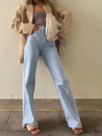 Leg Straight Denim Casual - Baggy Jeans High Waist Fit