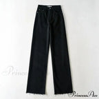 Leg Straight Denim Casual - Baggy Jeans High Waist Fit