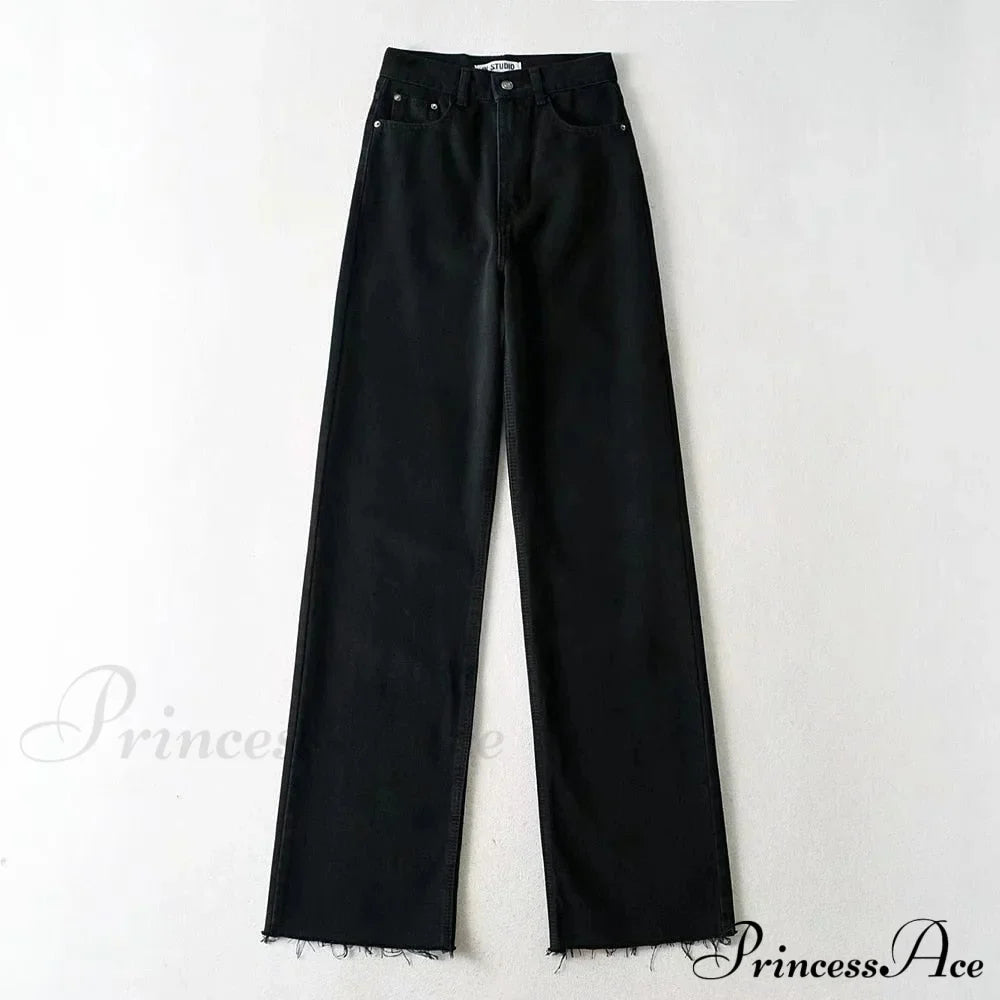 Leg Straight Denim Casual - Baggy Jeans High Waist Fit
