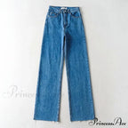 Leg Straight Denim Casual - Baggy Jeans High Waist Fit