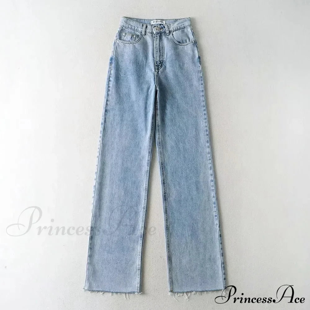 Leg Straight Denim Casual - Baggy Jeans High Waist Fit