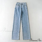 Leg Straight Denim Casual - Baggy Jeans High Waist Fit