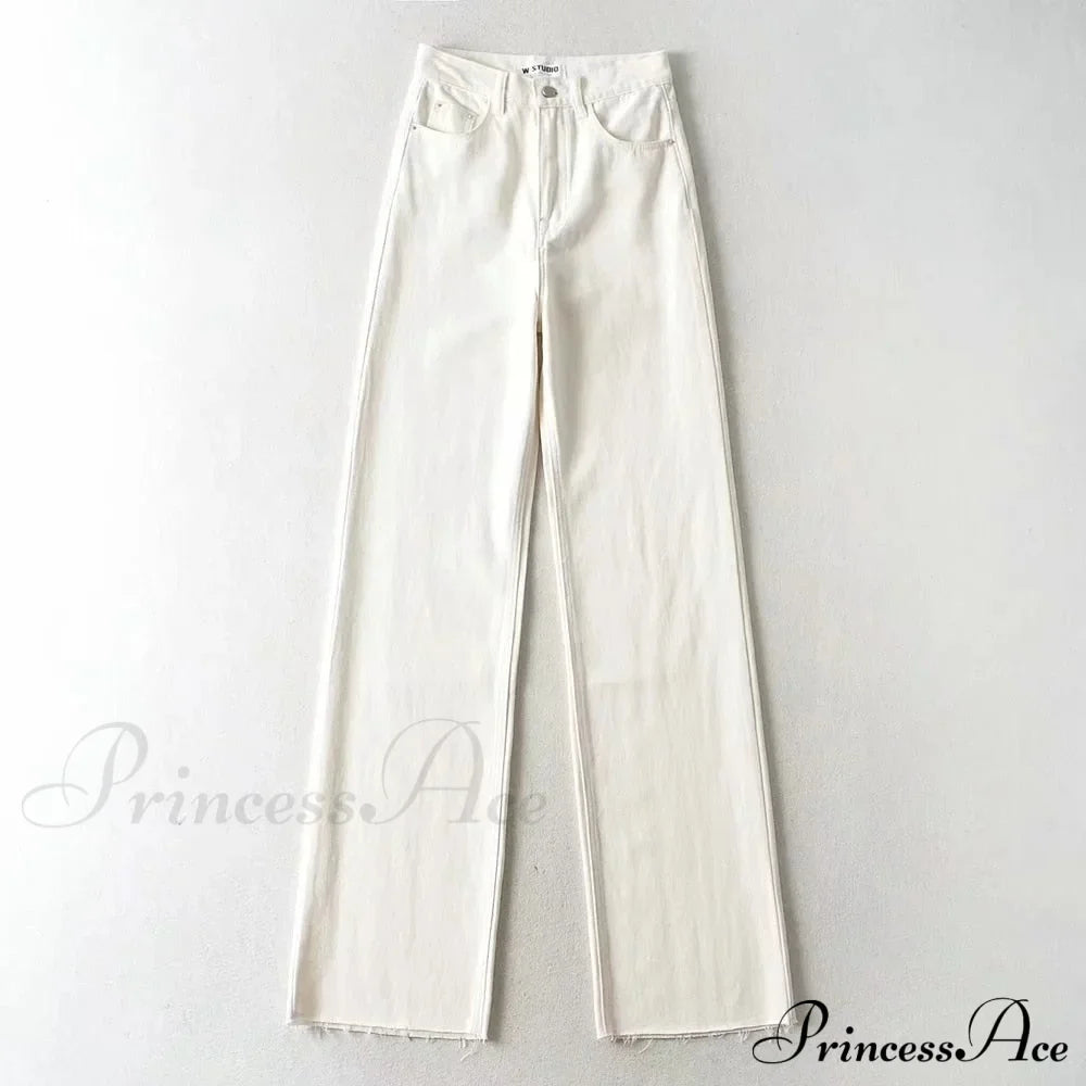 Leg Straight Denim Casual - Baggy Jeans High Waist Fit