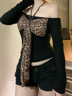 Leopard Bow Halter Knit Top
