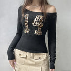 Leopard Off-Shoulder Knit Top