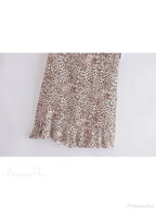 Leopard Print Beach Bohemian Skirt Ruffles Split Asymmetrical Maxi Boho