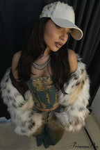 Leopard Print Faux Fur Long-Sleeve Warm Coat