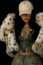Leopard Print Faux Fur Long-Sleeve Warm Coat
