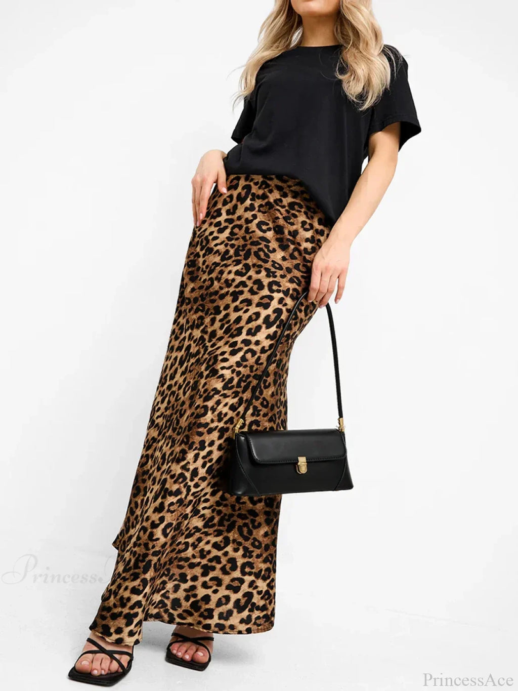 Leopard Print High Waist Midi Skirt
