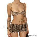 Leopard Print Ruffles Cami Graceful Bra Top And Shorts Set