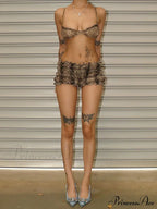 Leopard Print Ruffles Cami Graceful Bra Top And Shorts Set