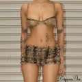 Leopard Print Ruffles Cami Graceful Bra Top And Shorts Set