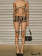 Leopard Print Ruffles Cami Graceful Bra Top And Shorts Set