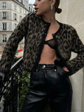 Leopard Printed Round Neck Cardigan