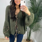 Leopard Ribbon Tie V-Neck Cardigan