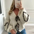 Leopard Ribbon Tie V-Neck Cardigan