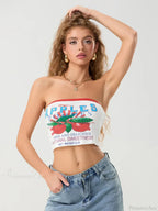 Letters Print Off-Shoulder Sleeveless Wrap Tube Top