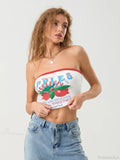 Letters Print Off-Shoulder Sleeveless Wrap Tube Top