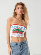 Letters Print Off-Shoulder Sleeveless Wrap Tube Top