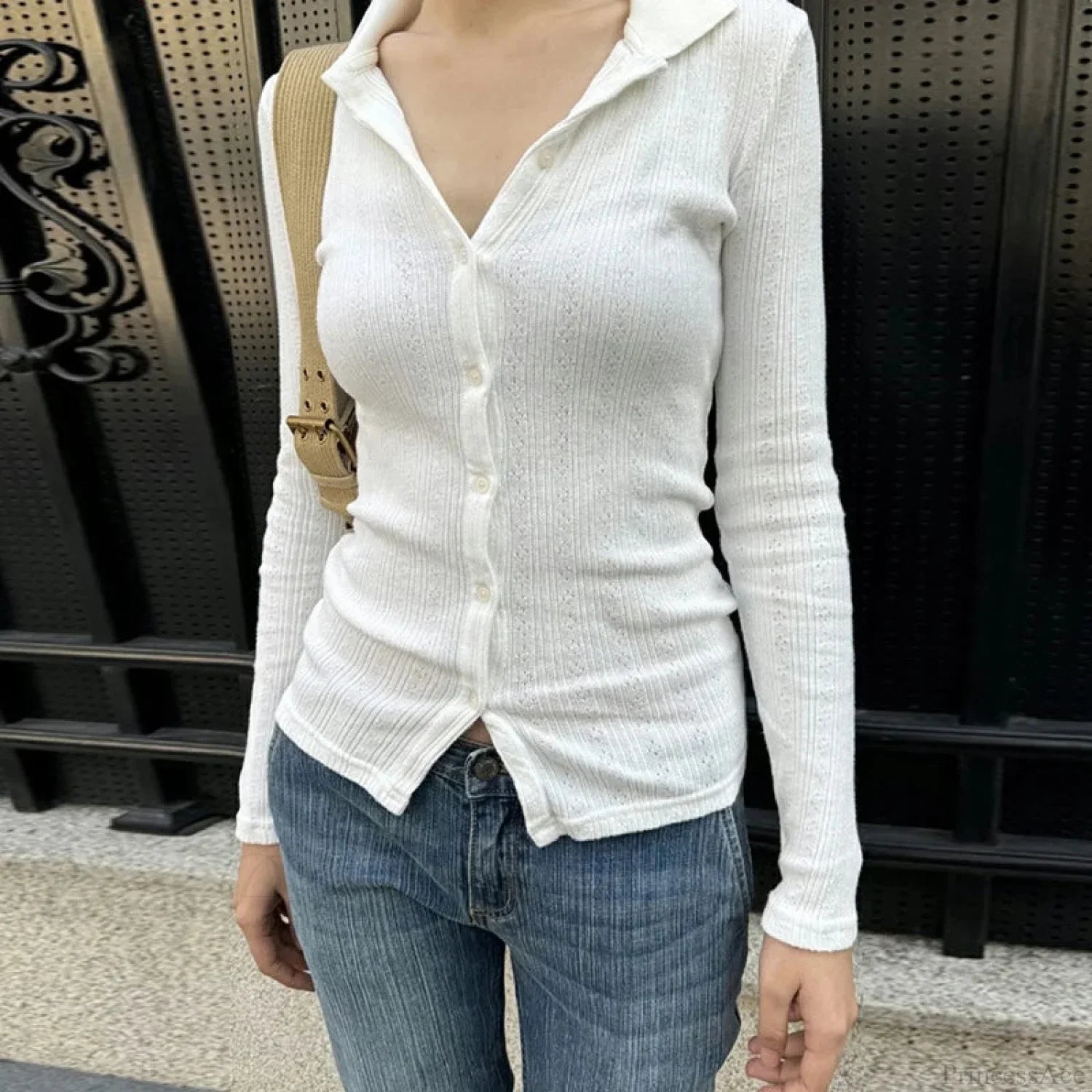 Lightweight Knitted Cardigan Solid Color Button-Down Knit Top