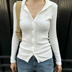 Lightweight Knitted Cardigan Solid Color Button-Down Knit Top