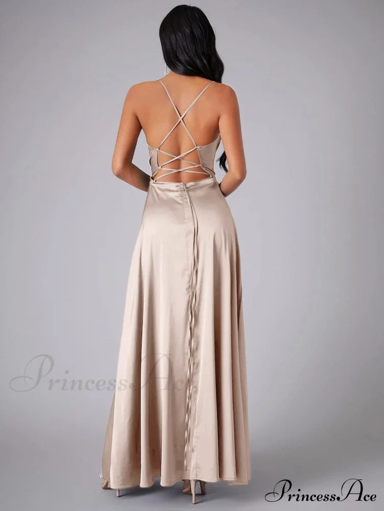 Lola High Stylish Slit Satin Dress