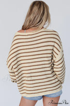 Long And Sweater With Striped Neck Boat Sleeves