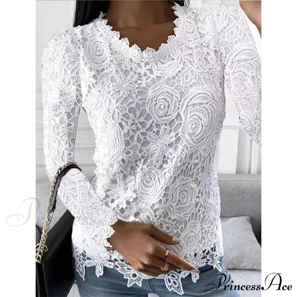 Long Arm Lace For Blouse Flowered Women