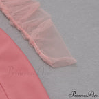 Long Arm Pink Warm-Season Bodycon Mesh Shoulder Bandage Backless Mini Women Off Dress