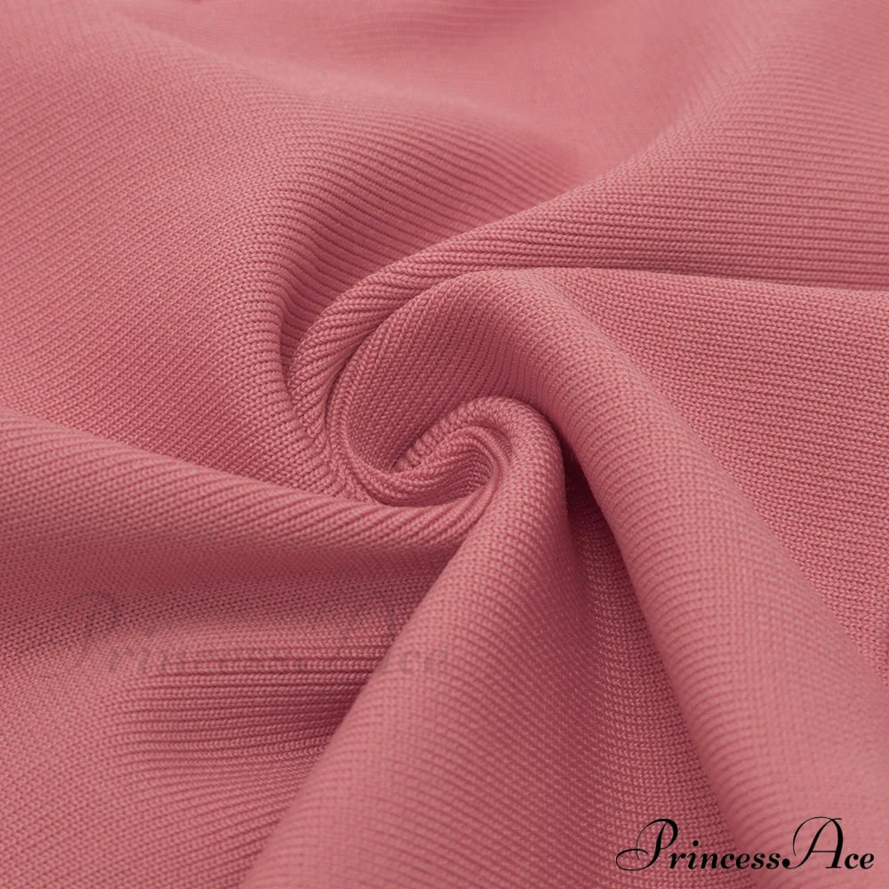 Long Arm Pink Warm-Season Bodycon Mesh Shoulder Bandage Backless Mini Women Off Dress