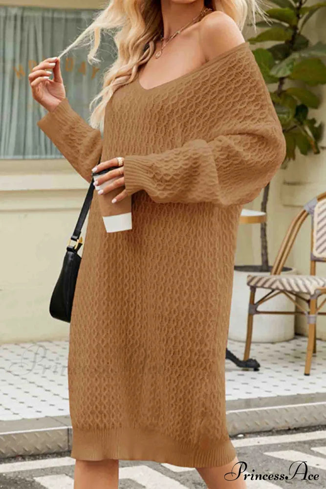 Long Knitted Sweater Dress In Solid Color