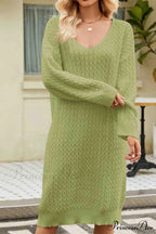 Long Knitted Sweater Dress In Solid Color