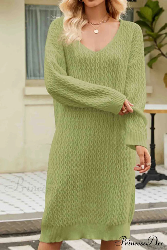 Long Knitted Sweater Dress In Solid Color