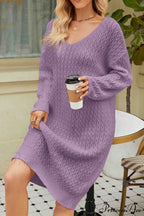 Long Knitted Sweater Dress In Solid Color