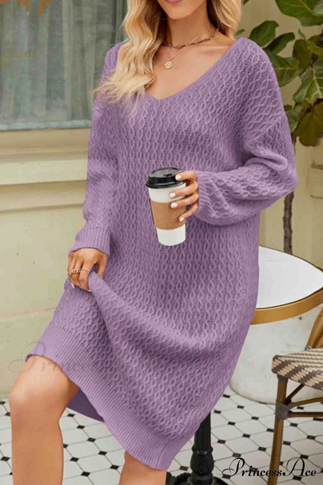Long Knitted Sweater Dress In Solid Color