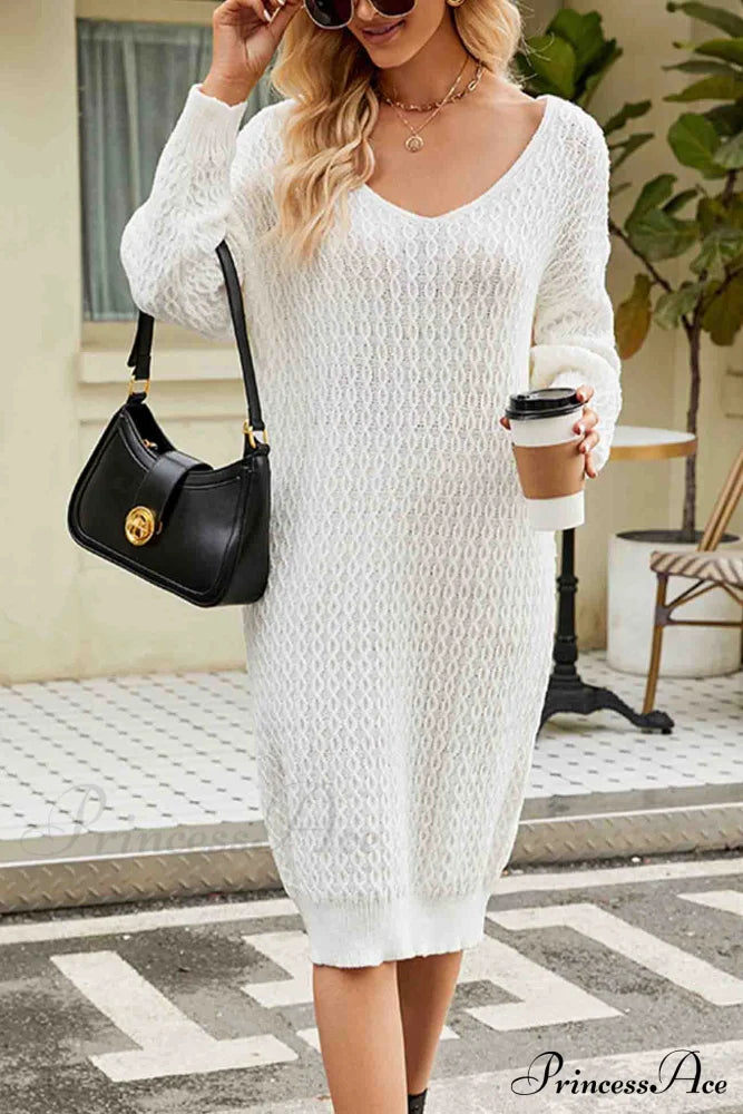 Long Knitted Sweater Dress In Solid Color