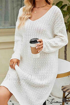 Long Knitted Sweater Dress In Solid Color