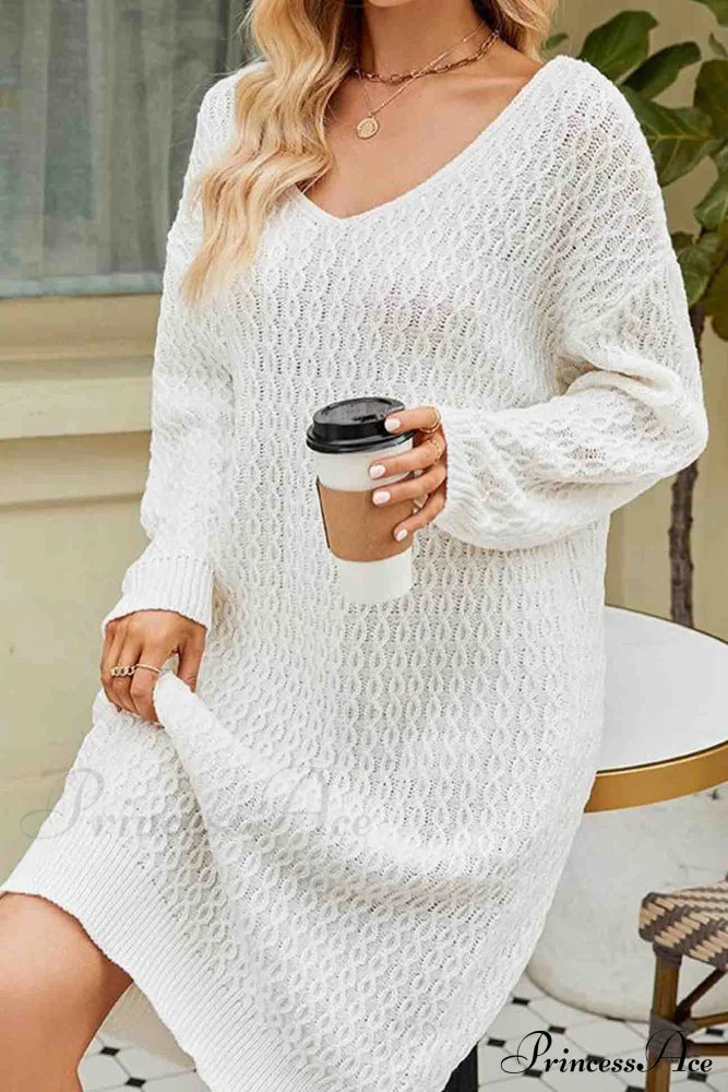 Long Knitted Sweater Dress In Solid Color