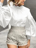 Long Lantern Sleeve Solid Purple Blouse