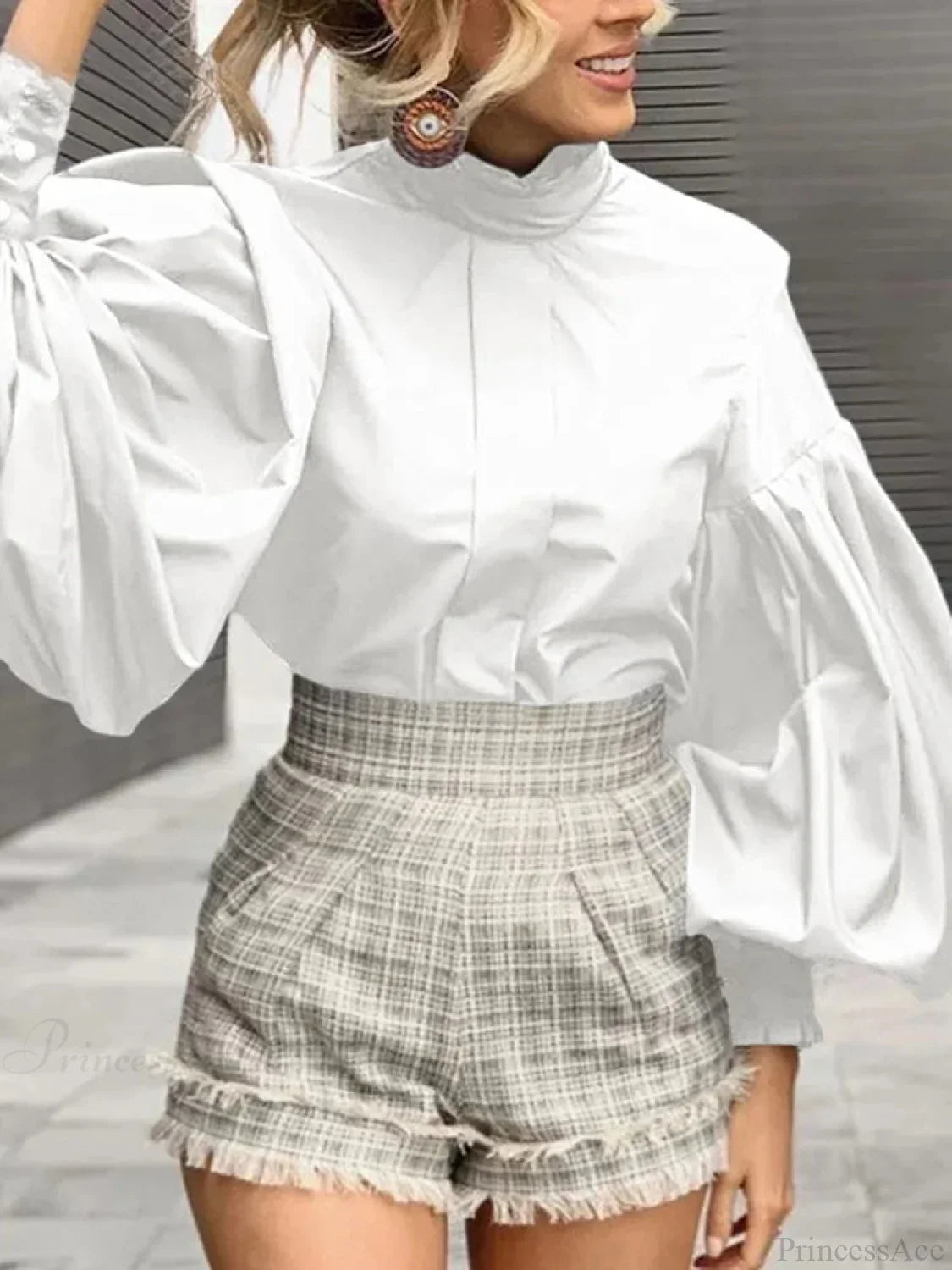 Long Lantern Sleeve Solid Purple Blouse
