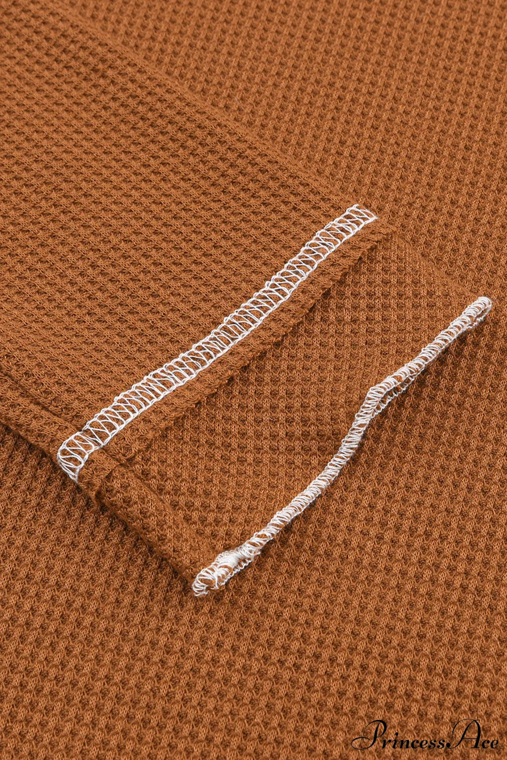 Long Round Arm Neck Brown Textured Top