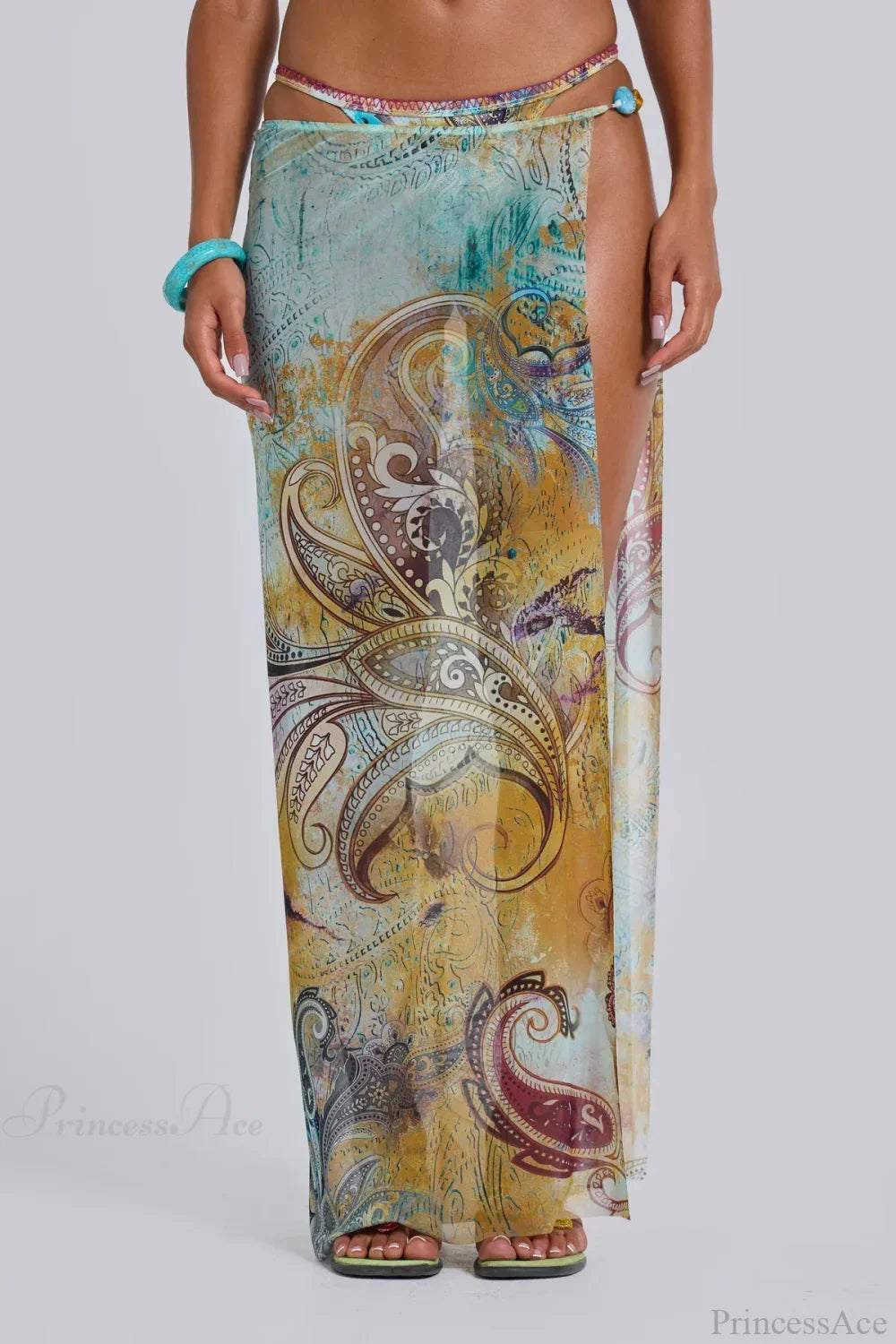 Long Skirt Bikini With Tassels Three Piece Swimsuit