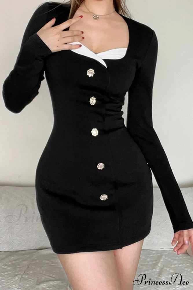 Long Sleeve Bodycon Dress With Buttons