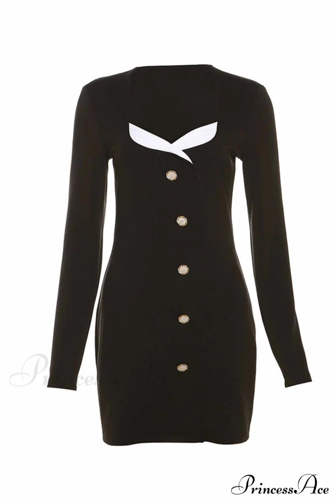 Long Sleeve Bodycon Dress With Buttons